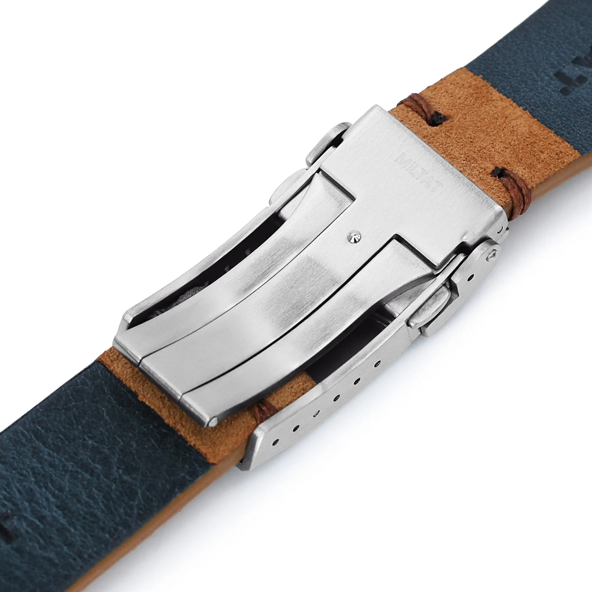 20mm or 22mm MiLTAT Camel Genuine Leather One-piece Suede Quick Release Watch Strap, V-Clasp