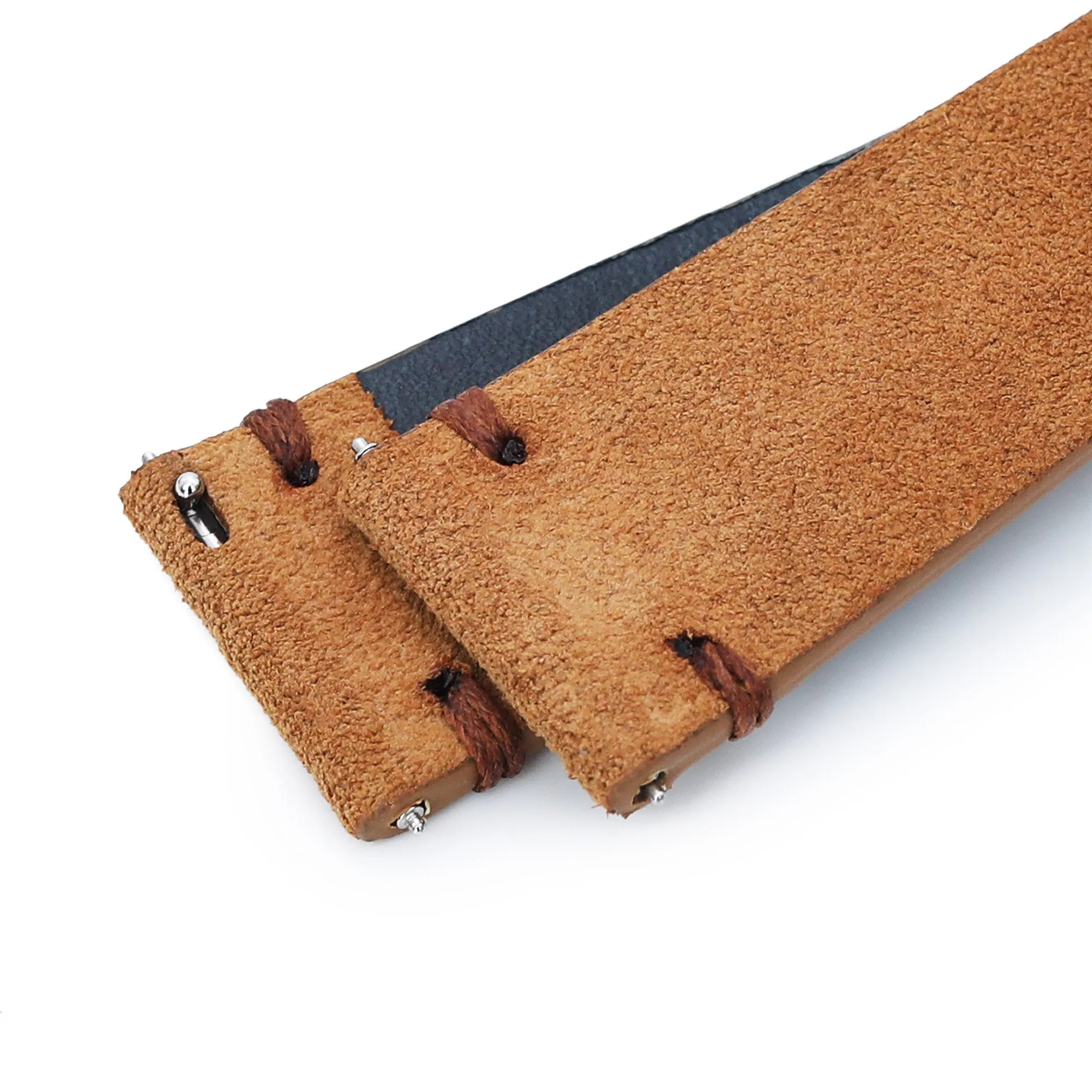 20mm or 22mm MiLTAT Camel Genuine Leather One-piece Suede Quick Release Watch Strap, V-Clasp