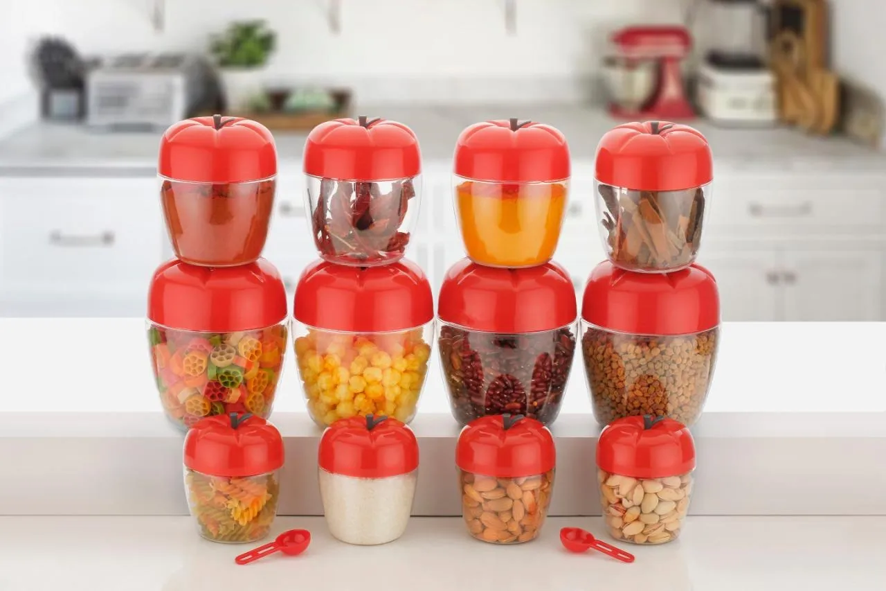 2274 Air Tight Apple Shape Storage Container - 500 ml, 800 ml and 1500 ml (4 Pcs Each Size, 12 Pcs)