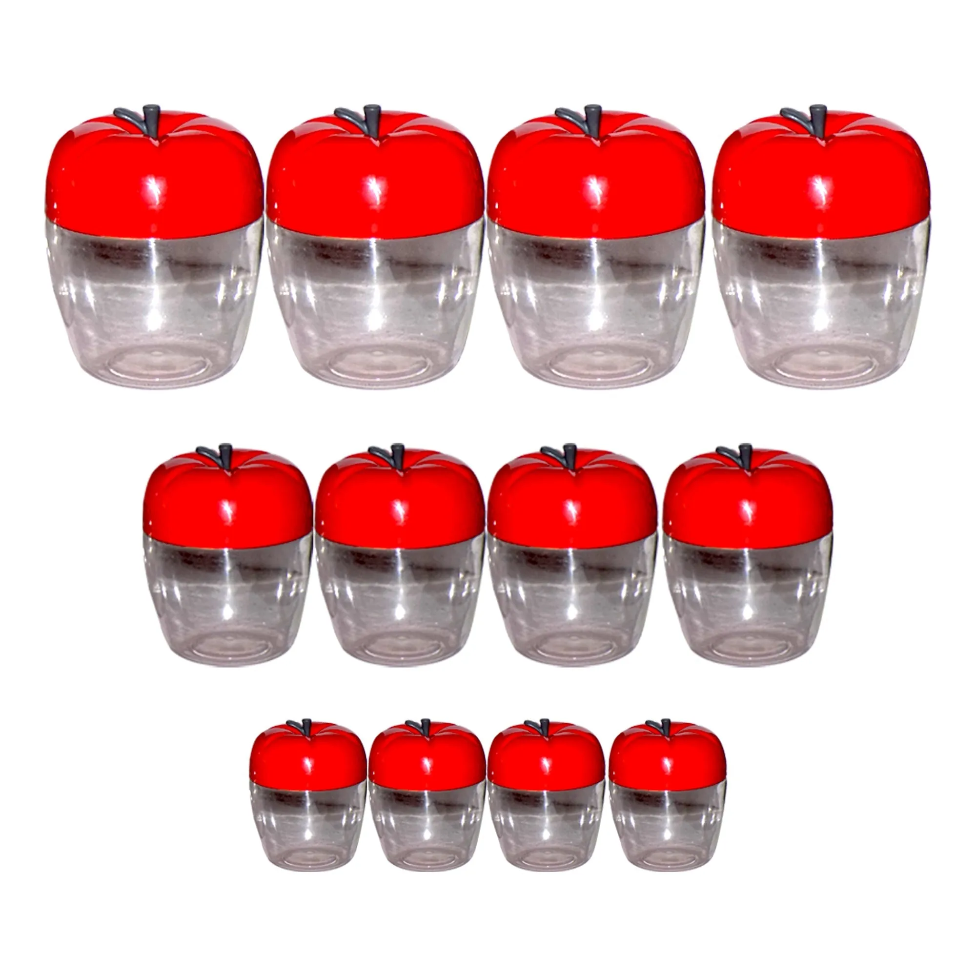 2274 Air Tight Apple Shape Storage Container - 500 ml, 800 ml and 1500 ml (4 Pcs Each Size, 12 Pcs)