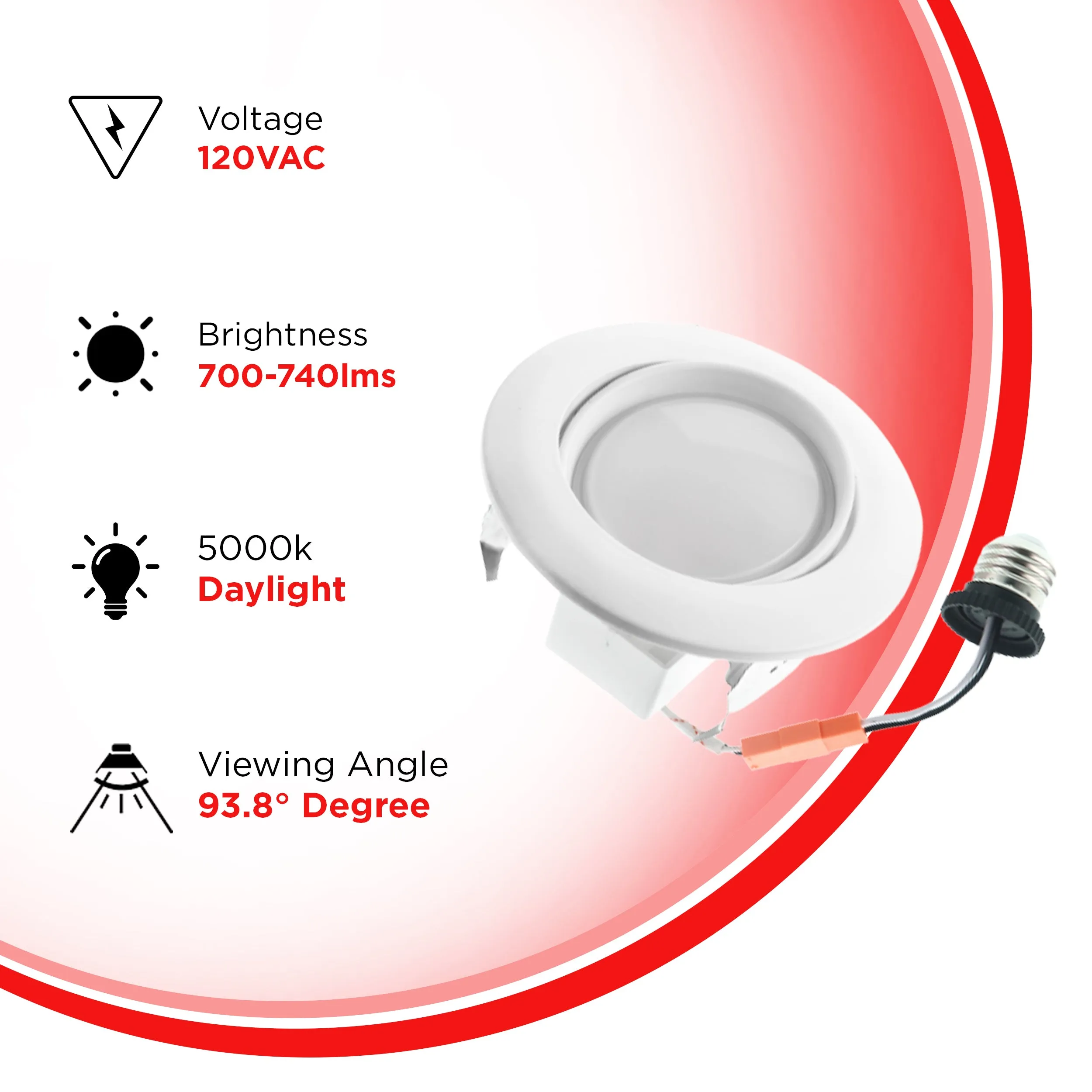 4" 10W Gimbal Retrofit Recessed Downlight - Eyeball Adjustable Spotlight - 740 lumens