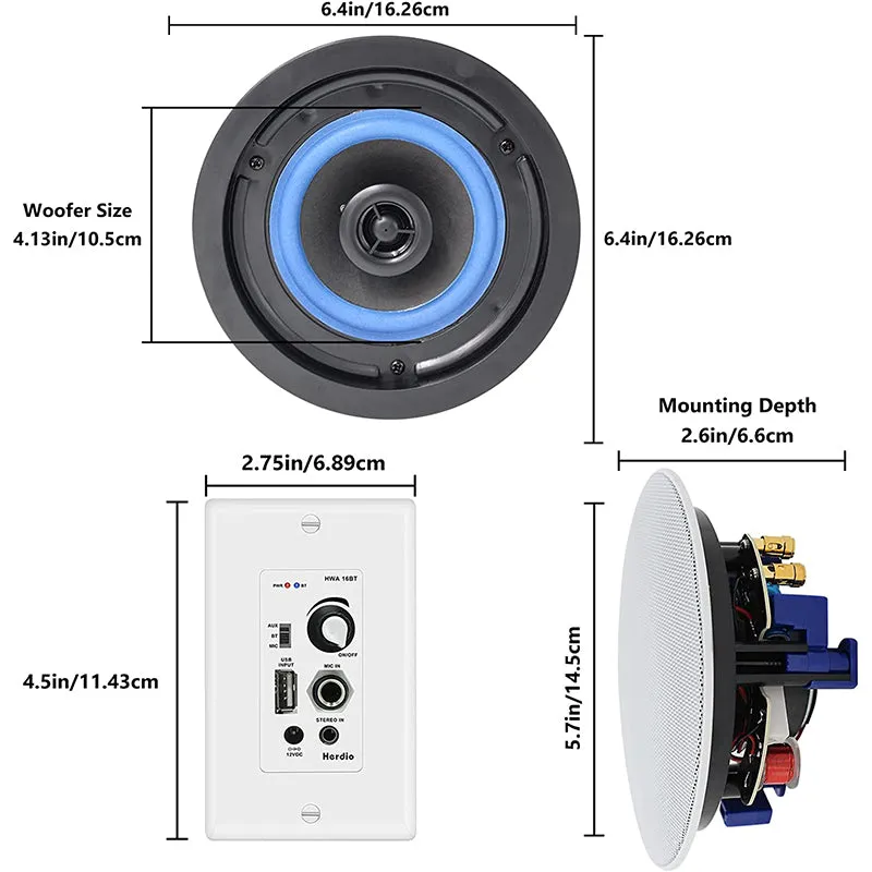 4" Ceiling Bluetooth Speakers 320 Watts 2-Way HCS418-16BT-4CH (4 Speakers)