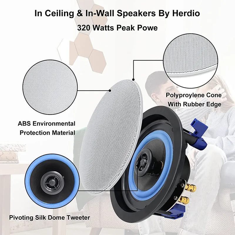 4" Ceiling Bluetooth Speakers 320 Watts 2-Way HCS418-16BT-4CH (4 Speakers)