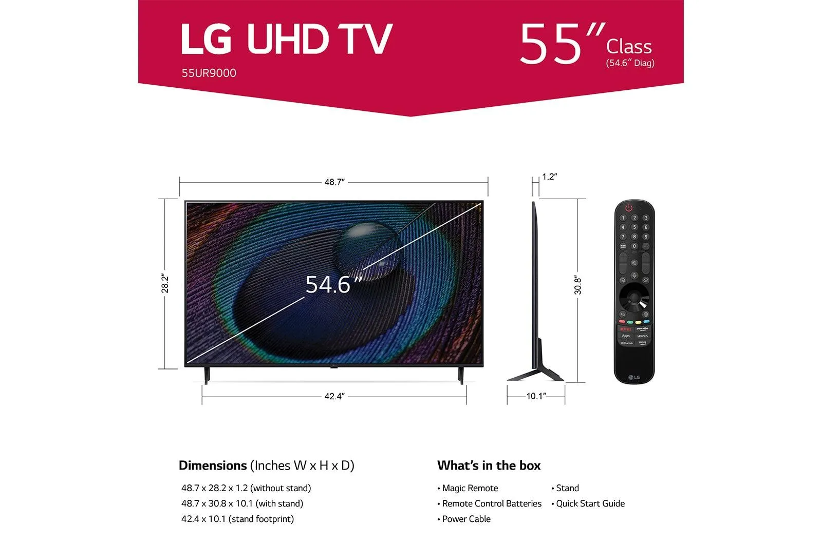 55UR9000PUA LG 55 Inch Class UR9000 series LED 4K UHD Smart webOS 23 w/ ThinQ AI TV