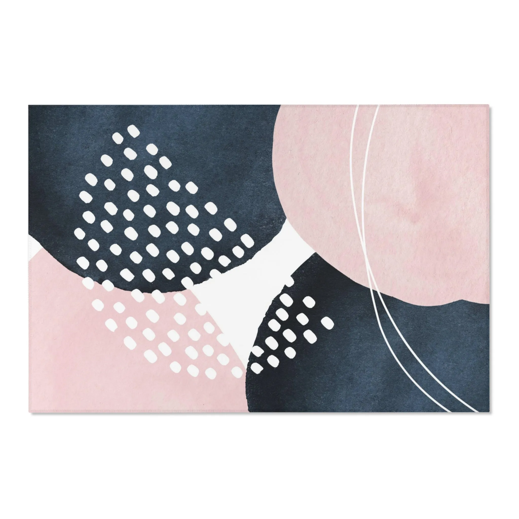 Abstract Boho Area Rug | Blush Pink, Navy Blue White