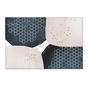 Abstract Boho Area Rug | Navy Blue, Blush Ivory, Beige Bee Hive