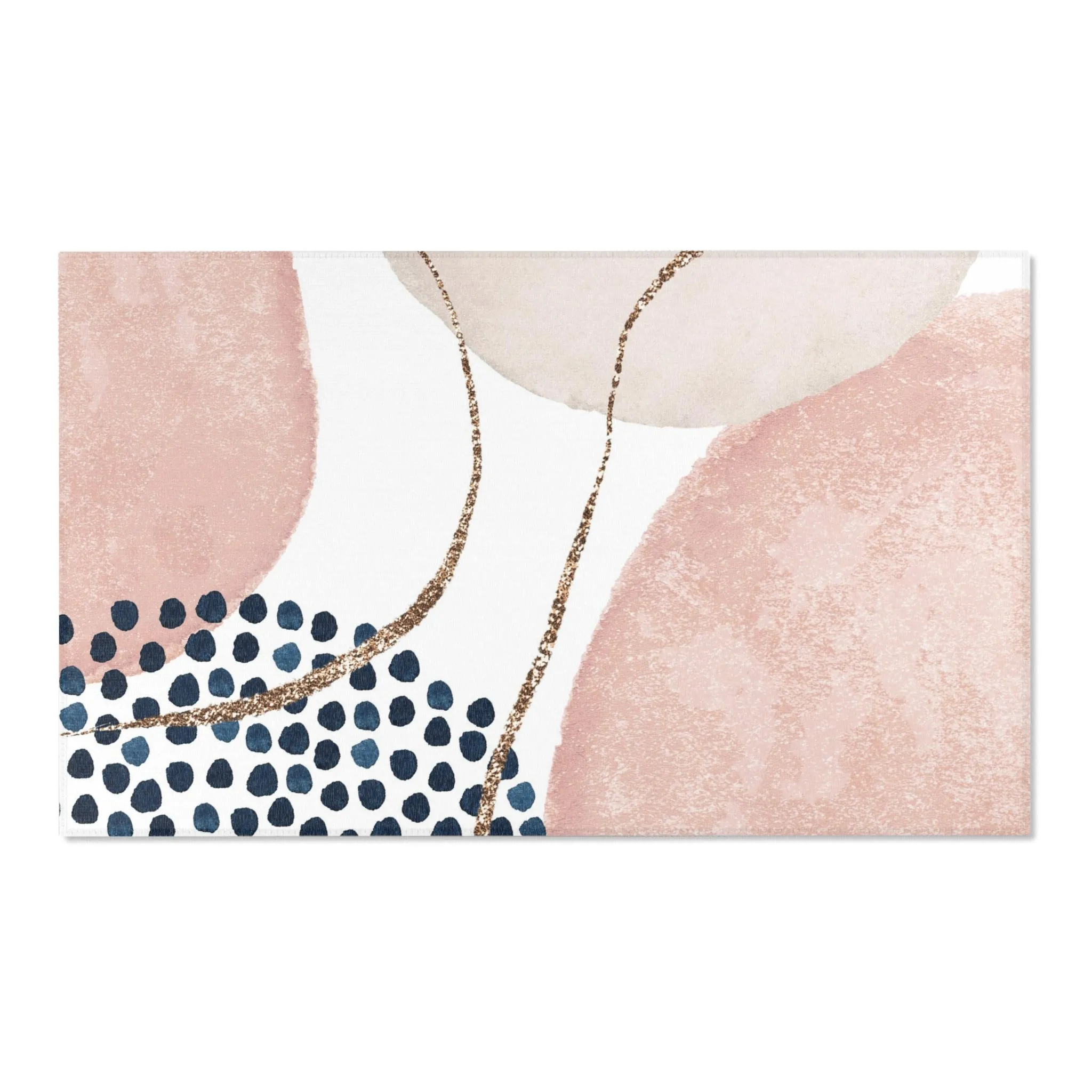 Abstract Boho Rectangle Area Rug | Modern Blush Pink, Ivory, Navy Blue White