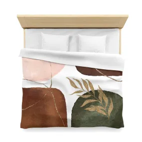 Abstract Duvet Cover | Dark Rust Brown, Sage Green, Blush Pink White