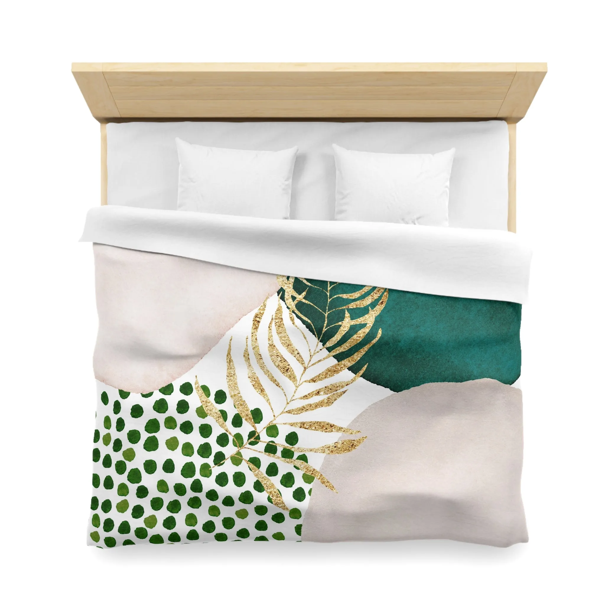 Abstract Duvet Cover | Emerald Green, Blush Pink, Beige Gold