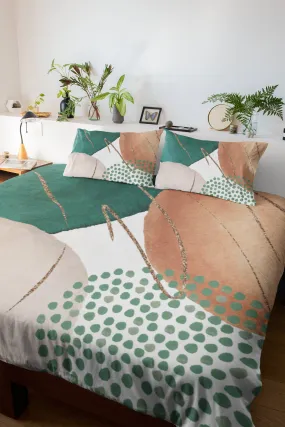 Abstract Duvet Cover | Green, Beige Blush