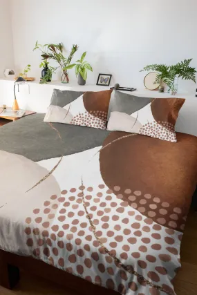 Abstract Duvet Cover | Grey, Rust Brown, Blush Mauve Pink, White