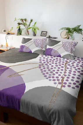 Abstract Duvet Cover | Lilac Violet Purple, Gold Beige Grey White