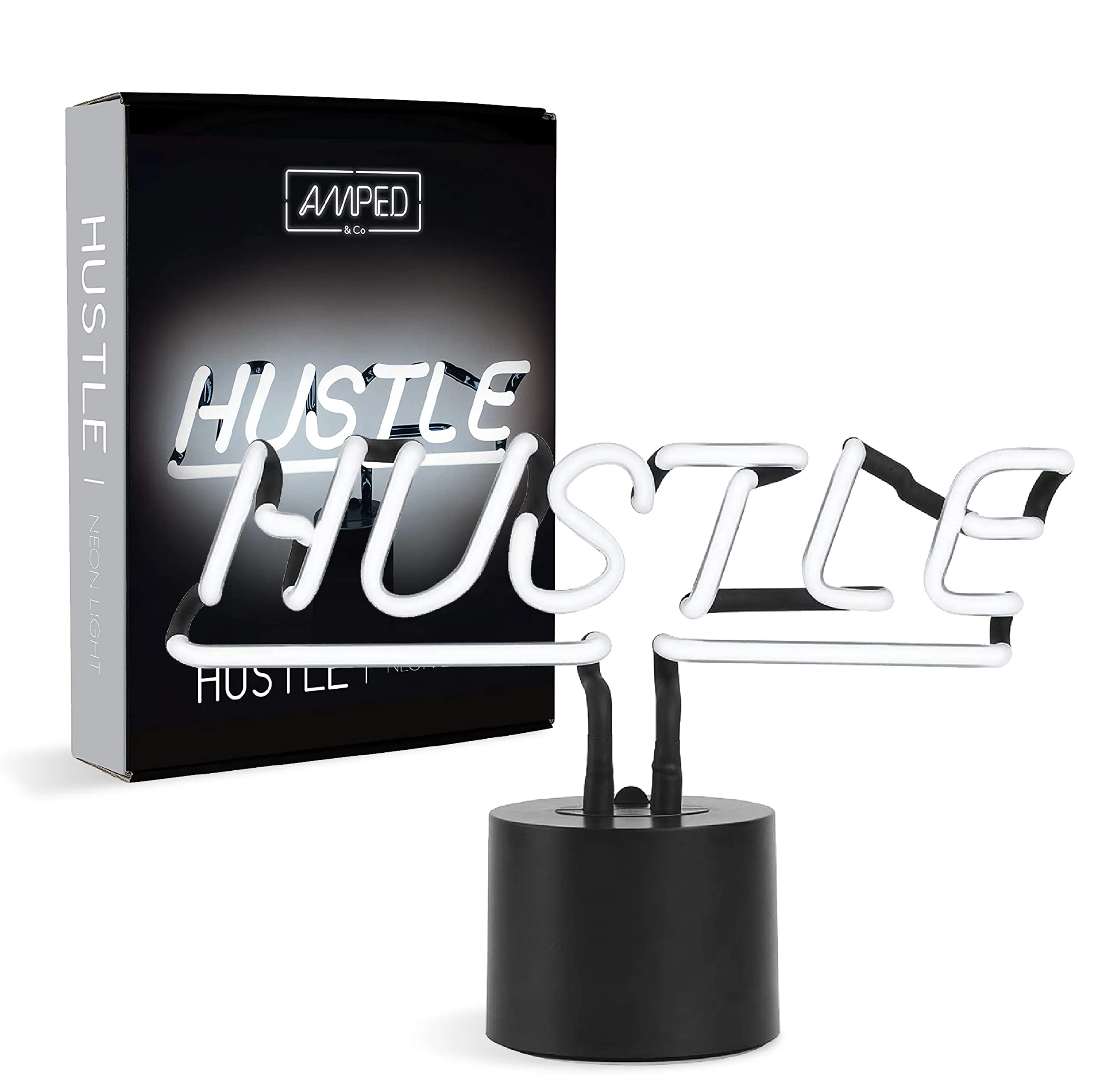 Amped & Co Neon Hustle Sign LED Light for Desk and Table - 12x8 inches