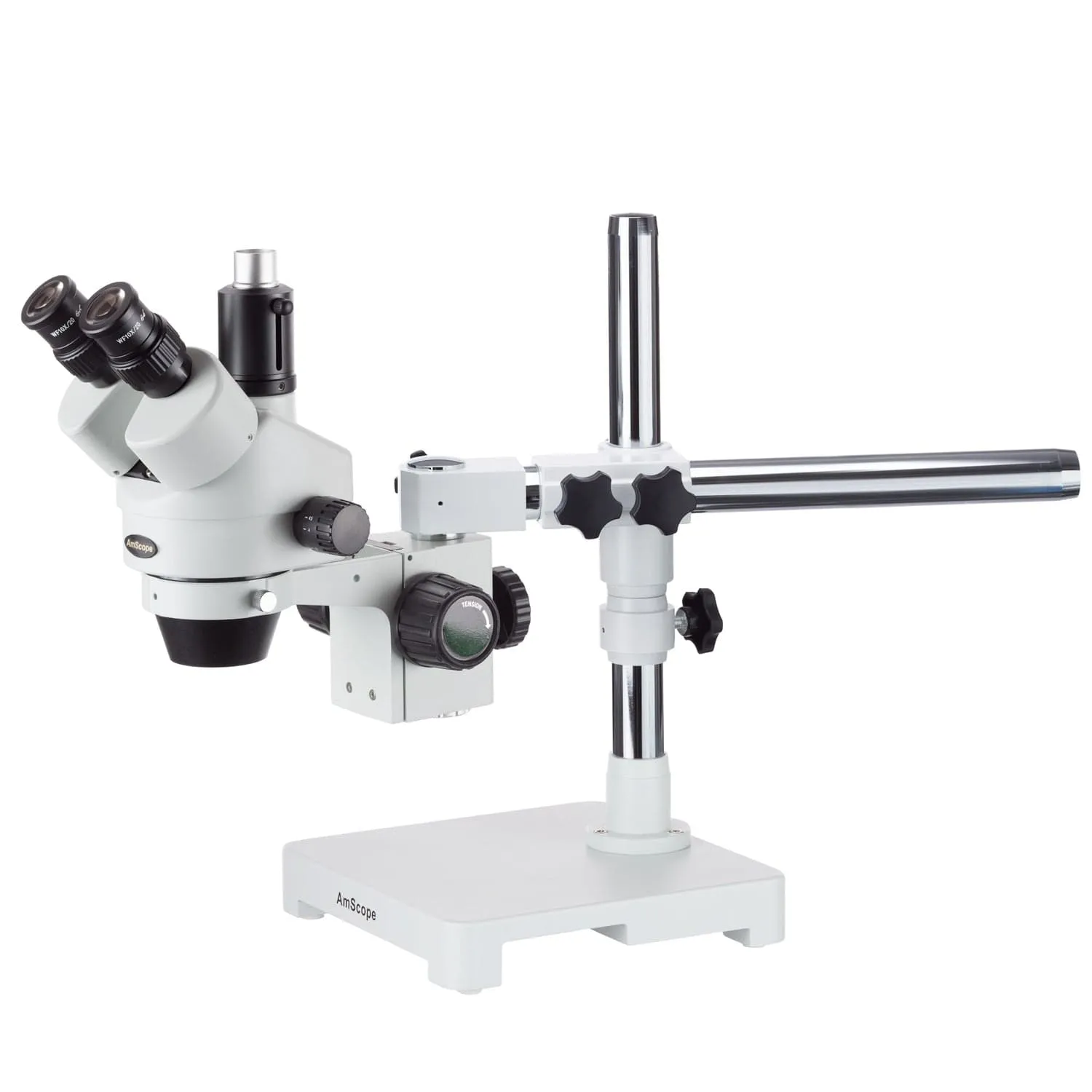 AmScope SM-3T Series Trinocular Zoom Stereo Microscope 3.5X-45X Magnification on Single Arm Boom Stand