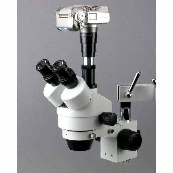 AmScope SM-3T Series Trinocular Zoom Stereo Microscope 3.5X-45X Magnification on Single Arm Boom Stand