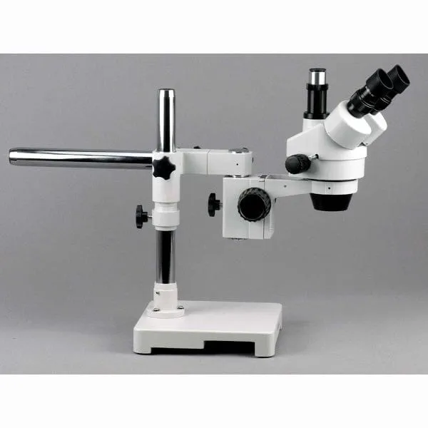 AmScope SM-3T Series Trinocular Zoom Stereo Microscope 3.5X-45X Magnification on Single Arm Boom Stand