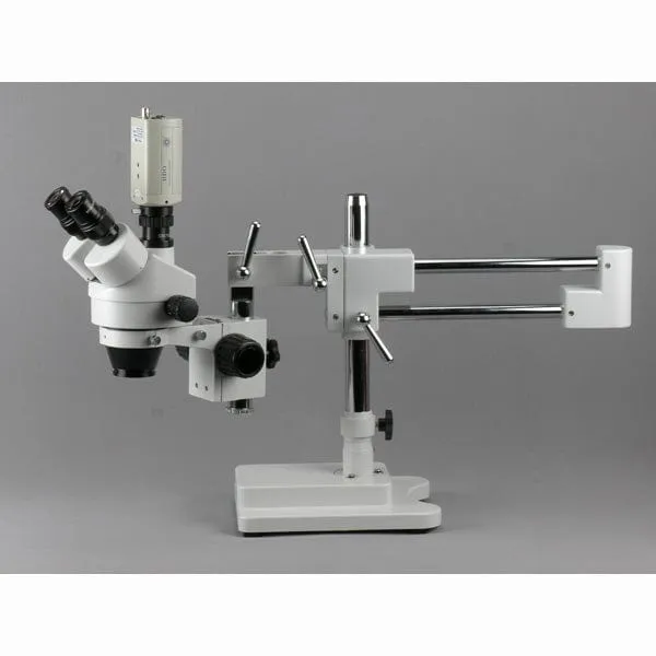 AmScope SM-3T Series Trinocular Zoom Stereo Microscope 3.5X-45X Magnification on Single Arm Boom Stand