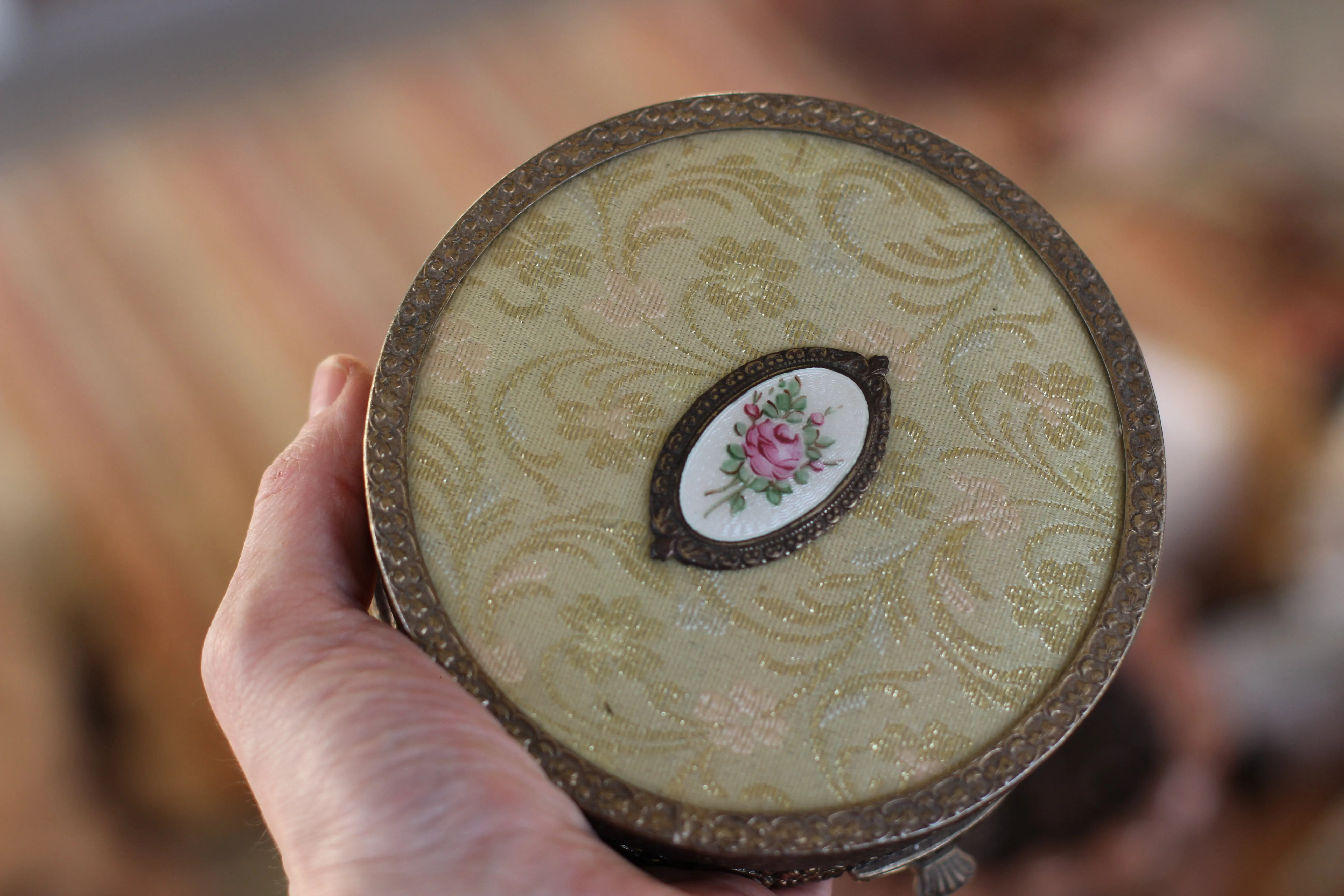 Antique Floral Gold Brocade Filigree Jar