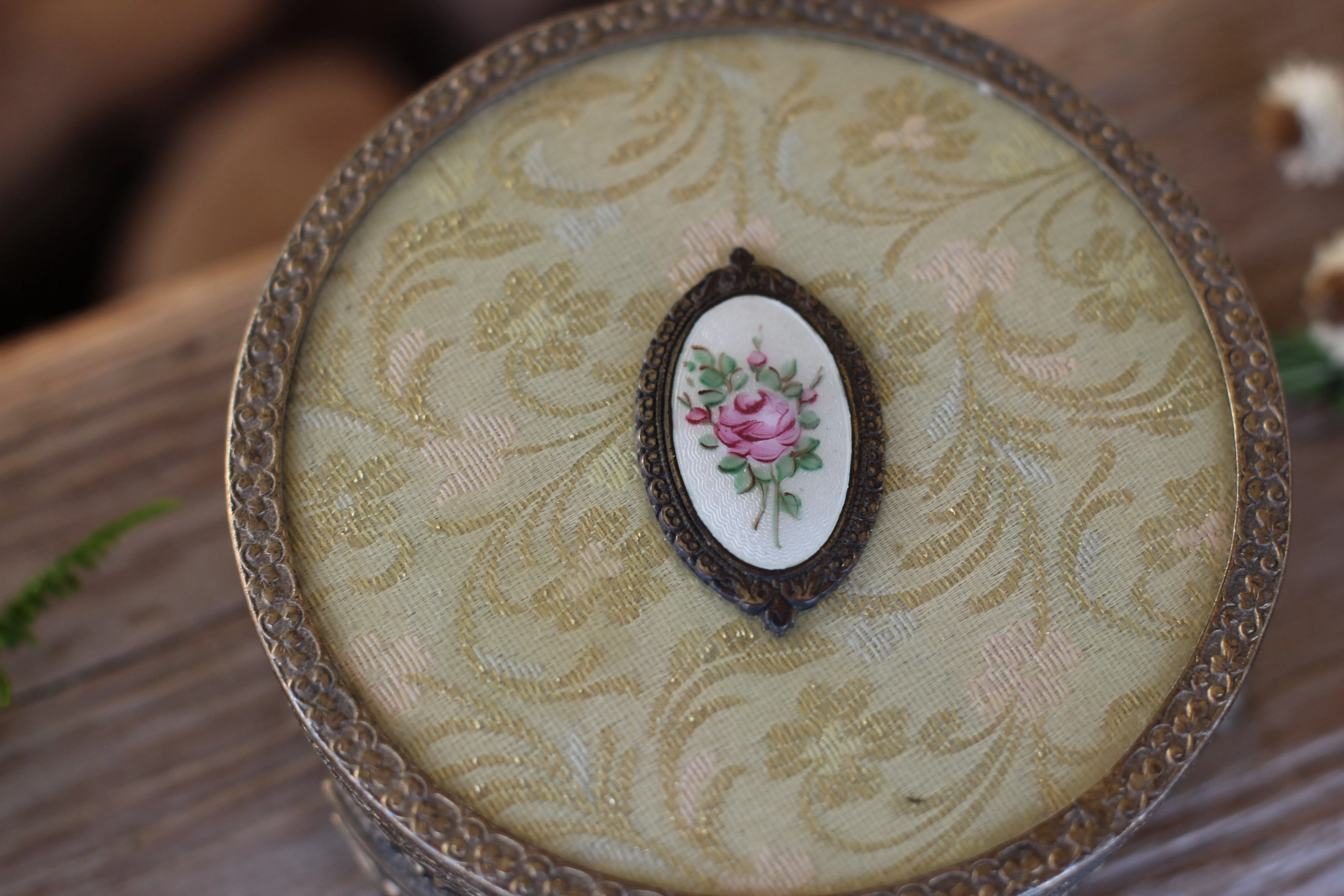 Antique Floral Gold Brocade Filigree Jar