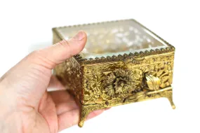 Antique Floral Rose Ormolu Bronze Filigree Jewelry Box No. 127