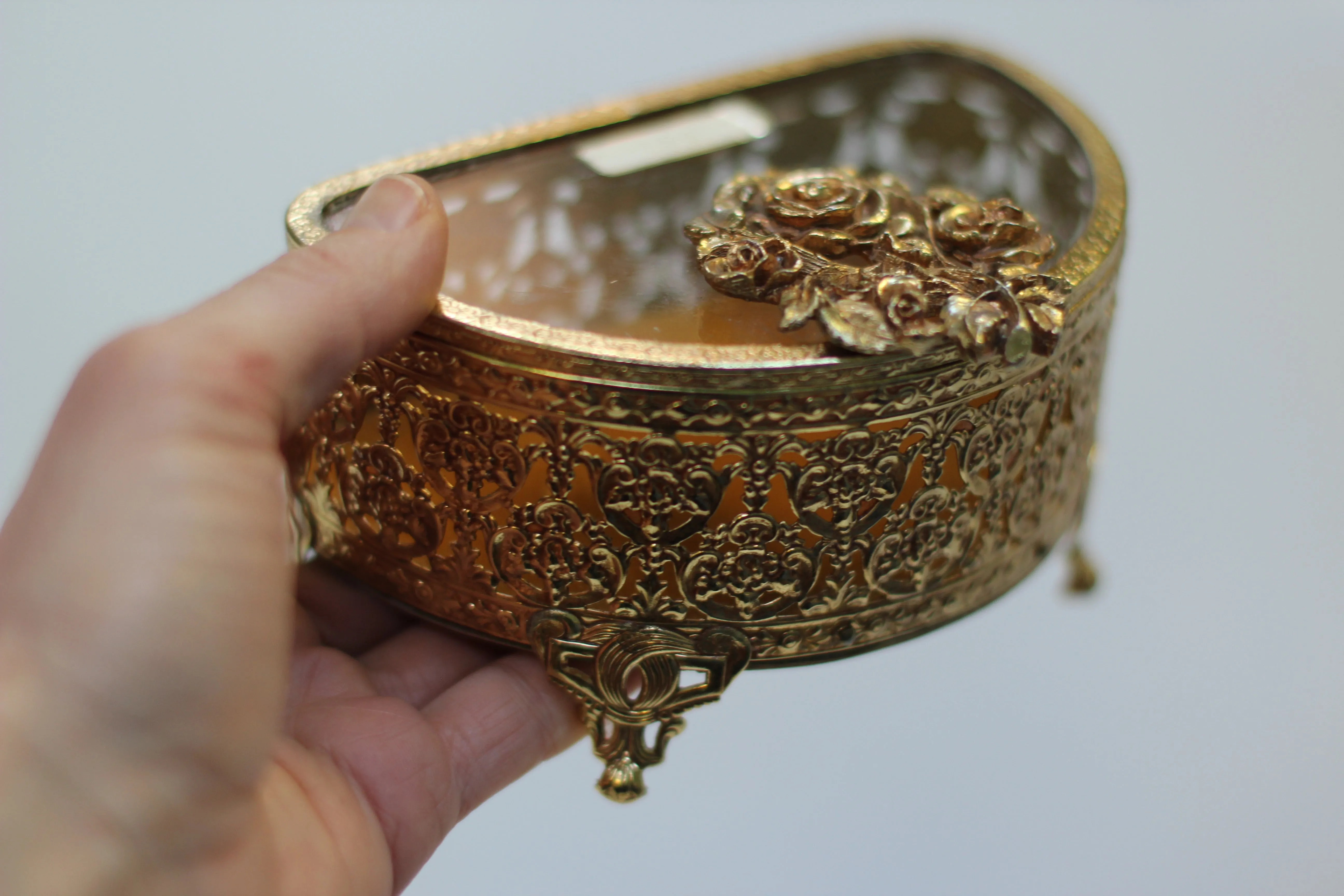 Antique Stylebuilt Floral Jewelry Box