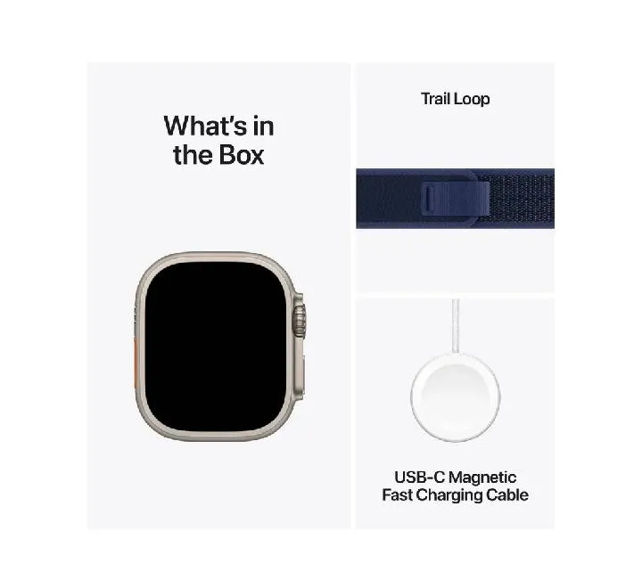 Apple Watch Ultra 2 GPS   Cellular, 49mm Natural Titanium Case with Blue Trail Loop – MX4L3 (M/L)