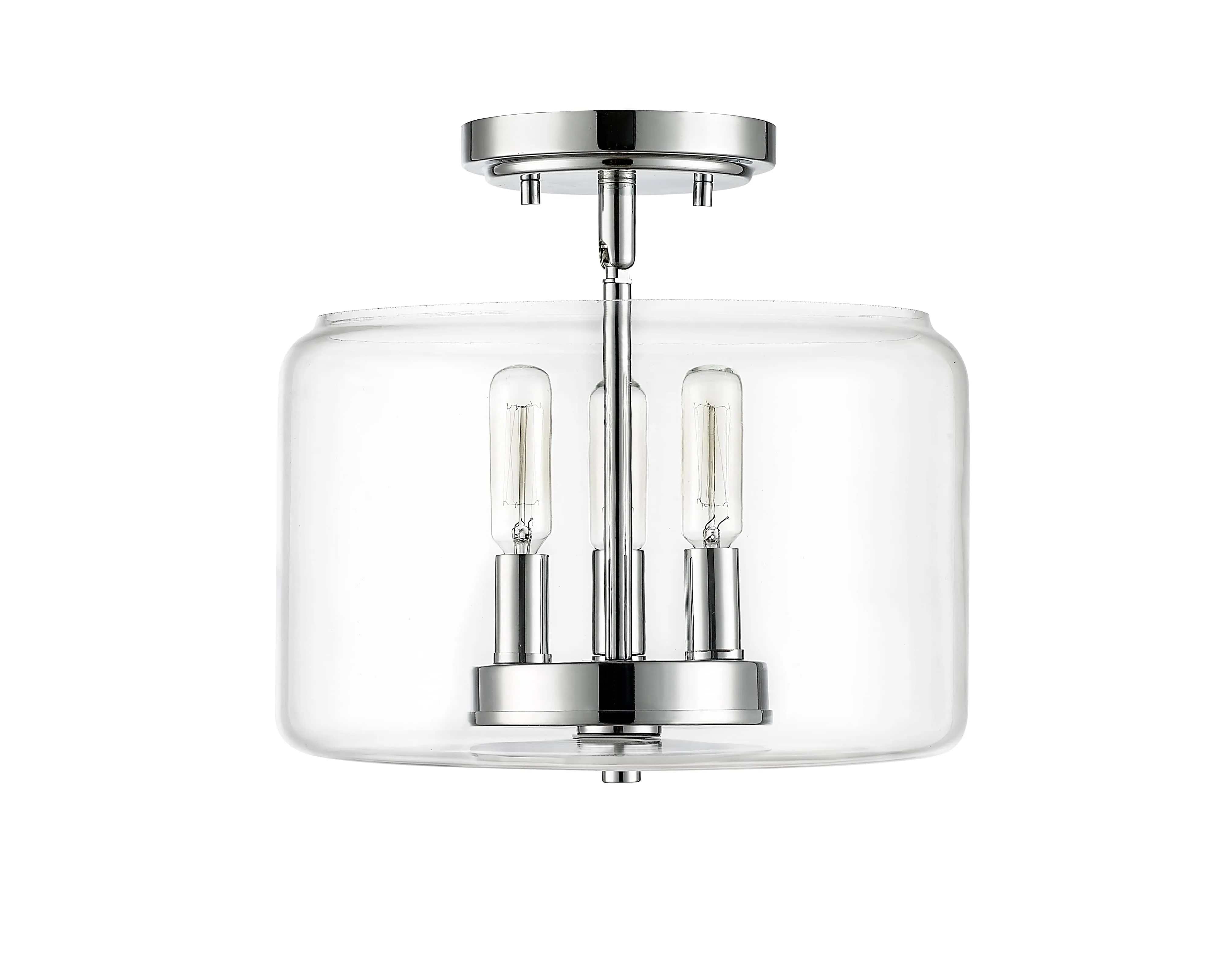 Asheville Semi-Flush Mount Fixture - Chrome - Clear Glass - 11in. Diameter - E12 Candelabra Base