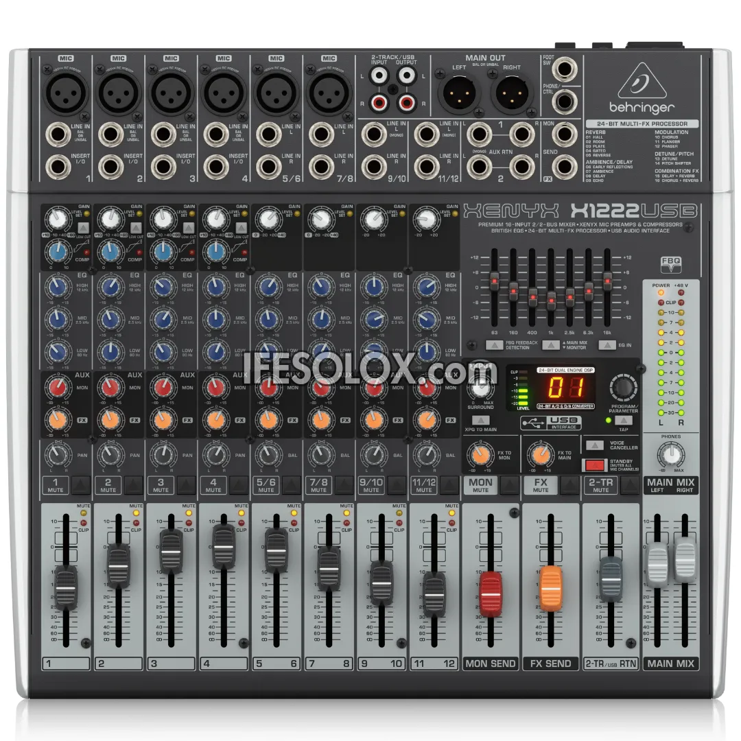 Behringer XENYX X1222USB 16-Input Mixer with XENYX Mic Preamps, Multi-FX Processors and USB Audio Interface - Brand New