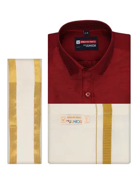 Boys Maroon Color Half Sleeves Shirt with Gold Jari Flexi Dhoti Adorable Boy