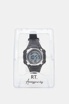 Boys Silver And Black Multifunctional Digital Watch