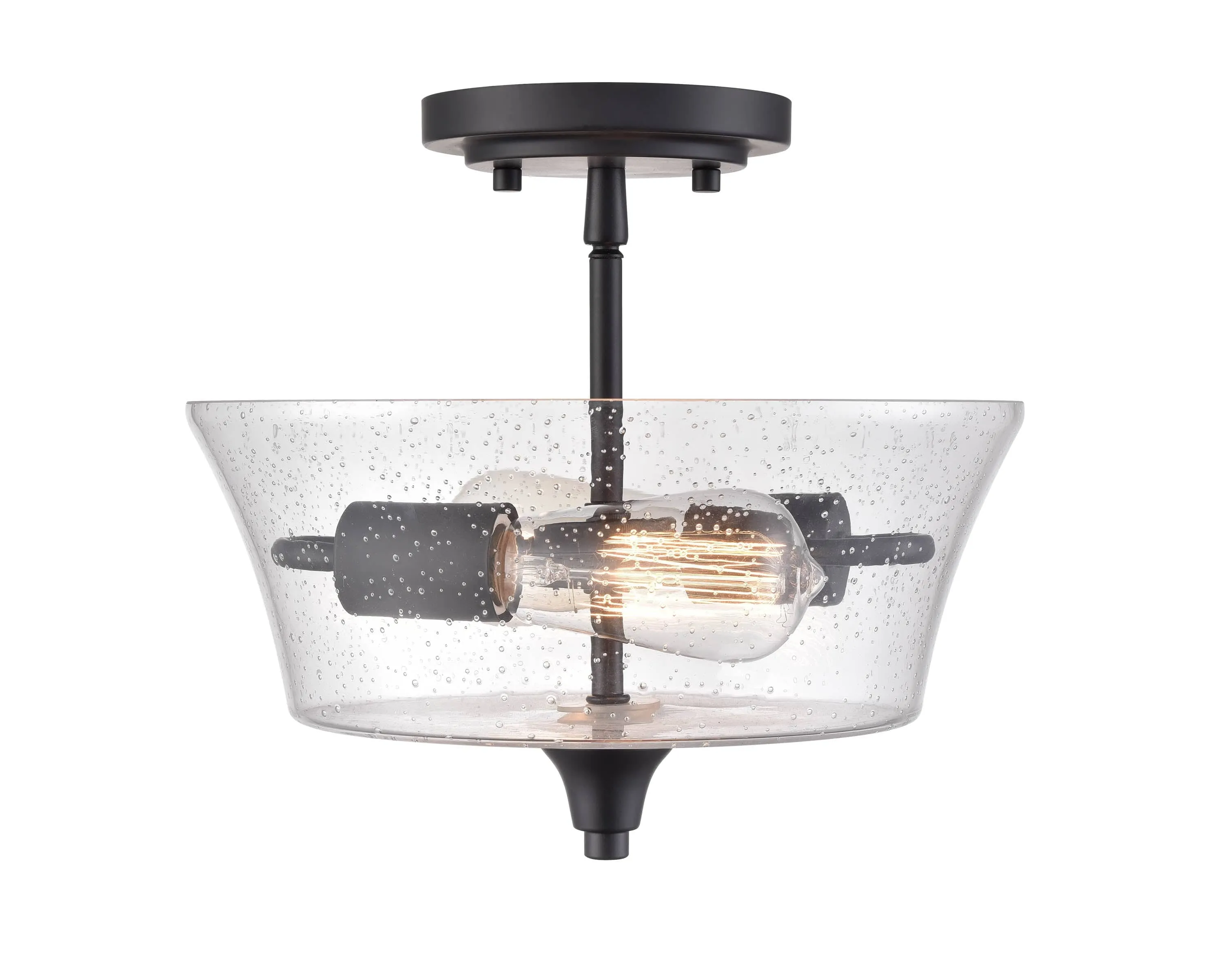 Caily Semi-Flush Mount Fixture - Matte Black - Clear Seeded Glass - 11.62in. Diameter - E26 Medium Base