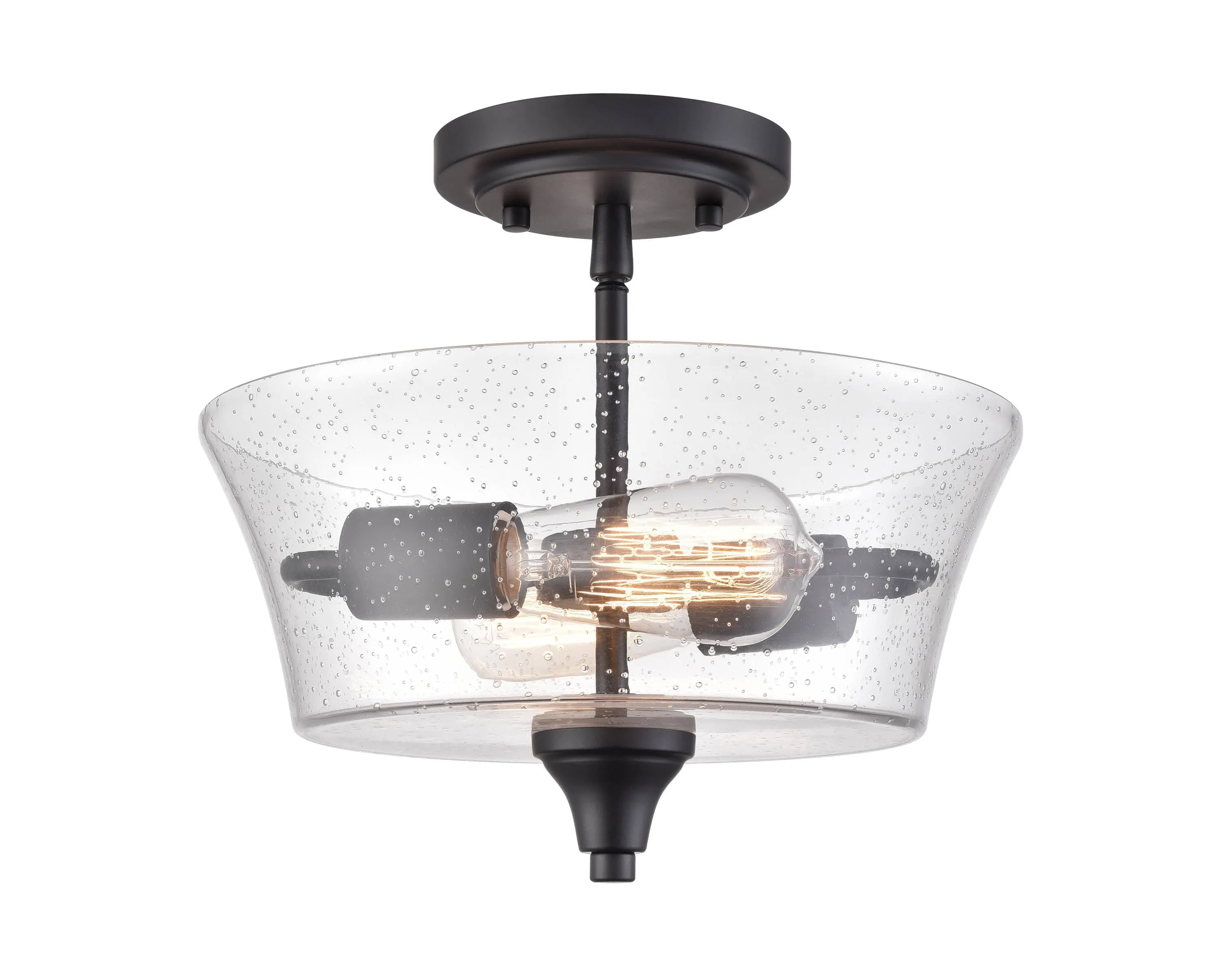 Caily Semi-Flush Mount Fixture - Matte Black - Clear Seeded Glass - 11.62in. Diameter - E26 Medium Base