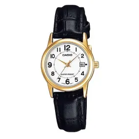 Casio LTP-V002GL-7B Black Leather Strap Watch for Women