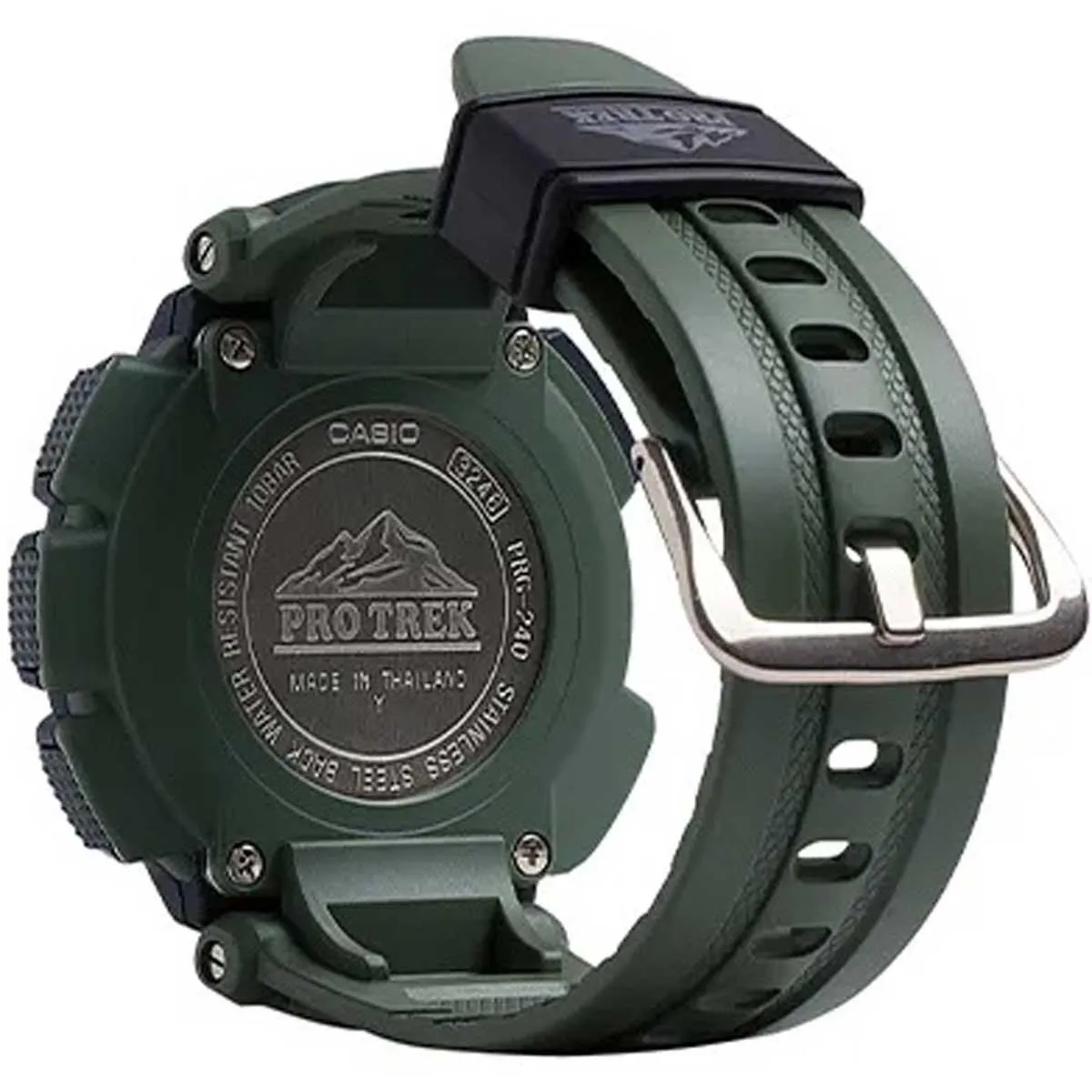 Casio Men's Quartz Watch - Protrek Alarm Digital Dial Green Resin Strap | PRG240-3