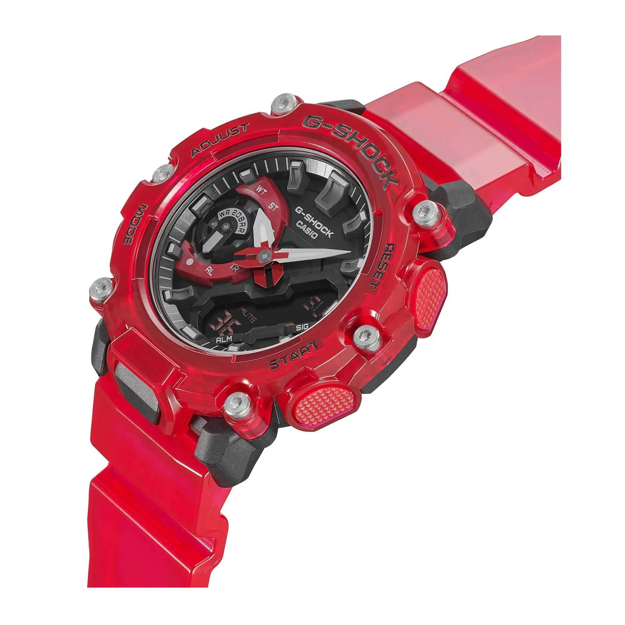 Casio Men's Watch - Sound Wave World Timer Analog Digital Red Strap | GA2200SKL-4A