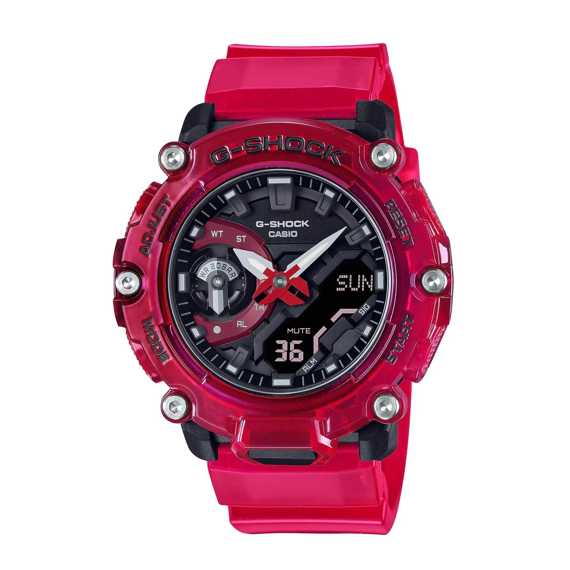 Casio Men's Watch - Sound Wave World Timer Analog Digital Red Strap | GA2200SKL-4A