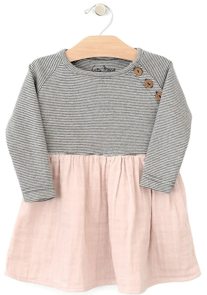 City Mouse Soft Rose / Stripe Mixed Media Dress