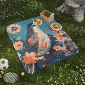 Colorful Bird, Outdoor Picnic Blanket with Soft Fleece Top, Water-Resistant Bottom, 51" × 61"