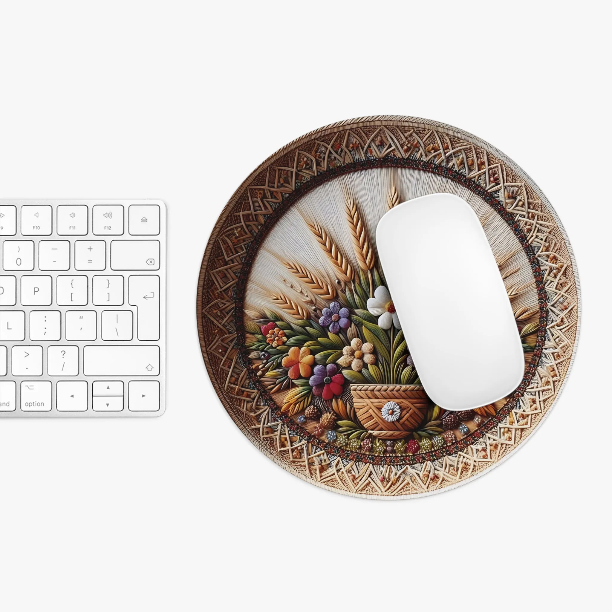 Colorful Flower themed shadow effect bohemian wicker look  Mouse Pad