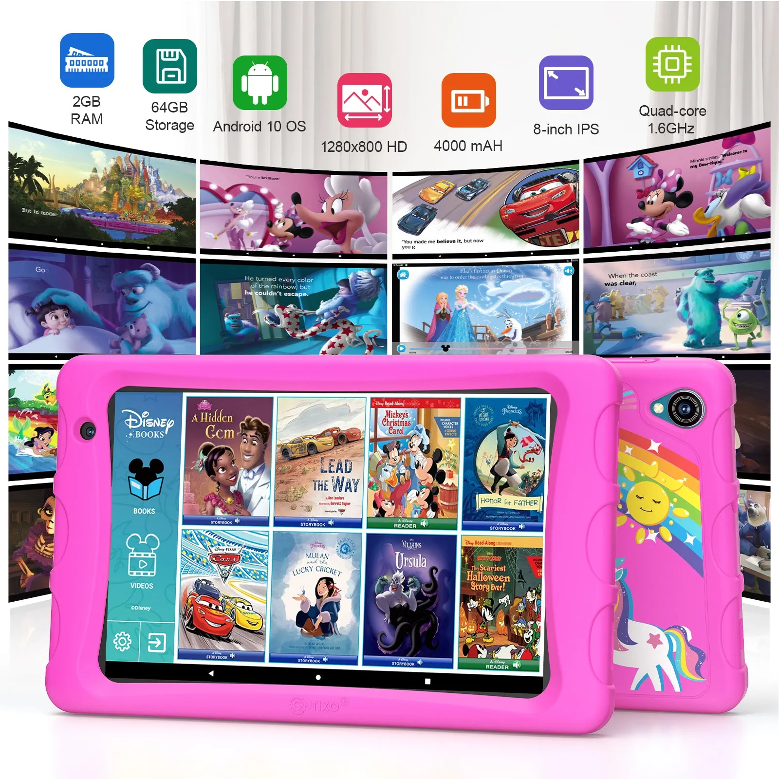 Contixo K80 8-Inch Kids Tablet Featuring 80 Disney eBooks - 2GB   64GB