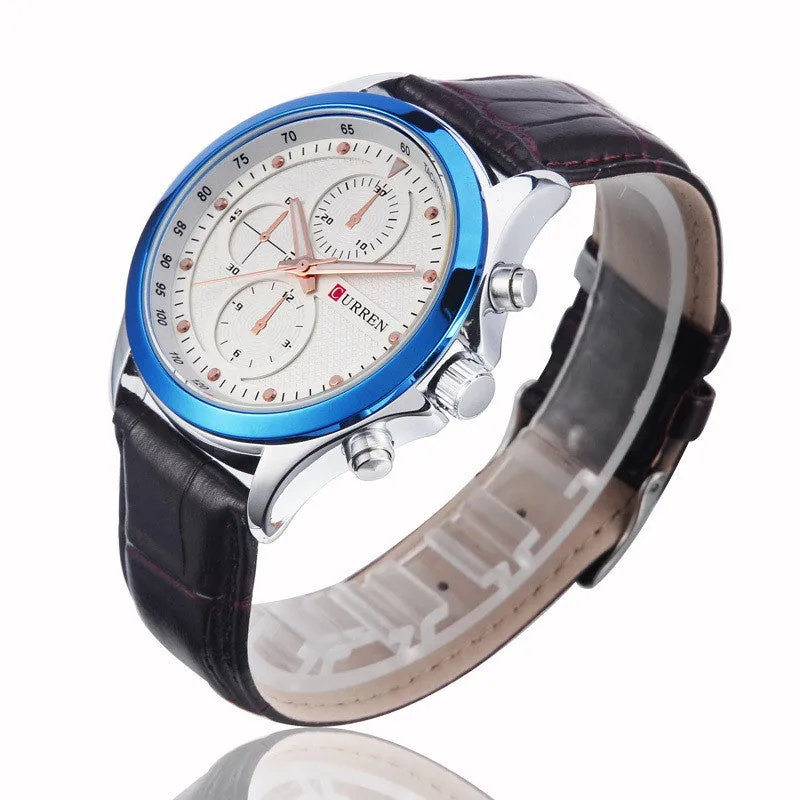 Curren Brand Fashion Quartz Watch Genuine Leather Band Analog Display 4 Colors Men Watch