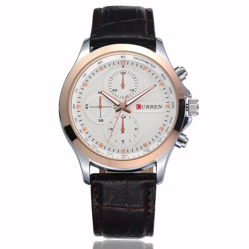 Curren Brand Fashion Quartz Watch Genuine Leather Band Analog Display 4 Colors Men Watch