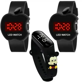 Digital Watch for Kids (Pack of 3, Black & Red)