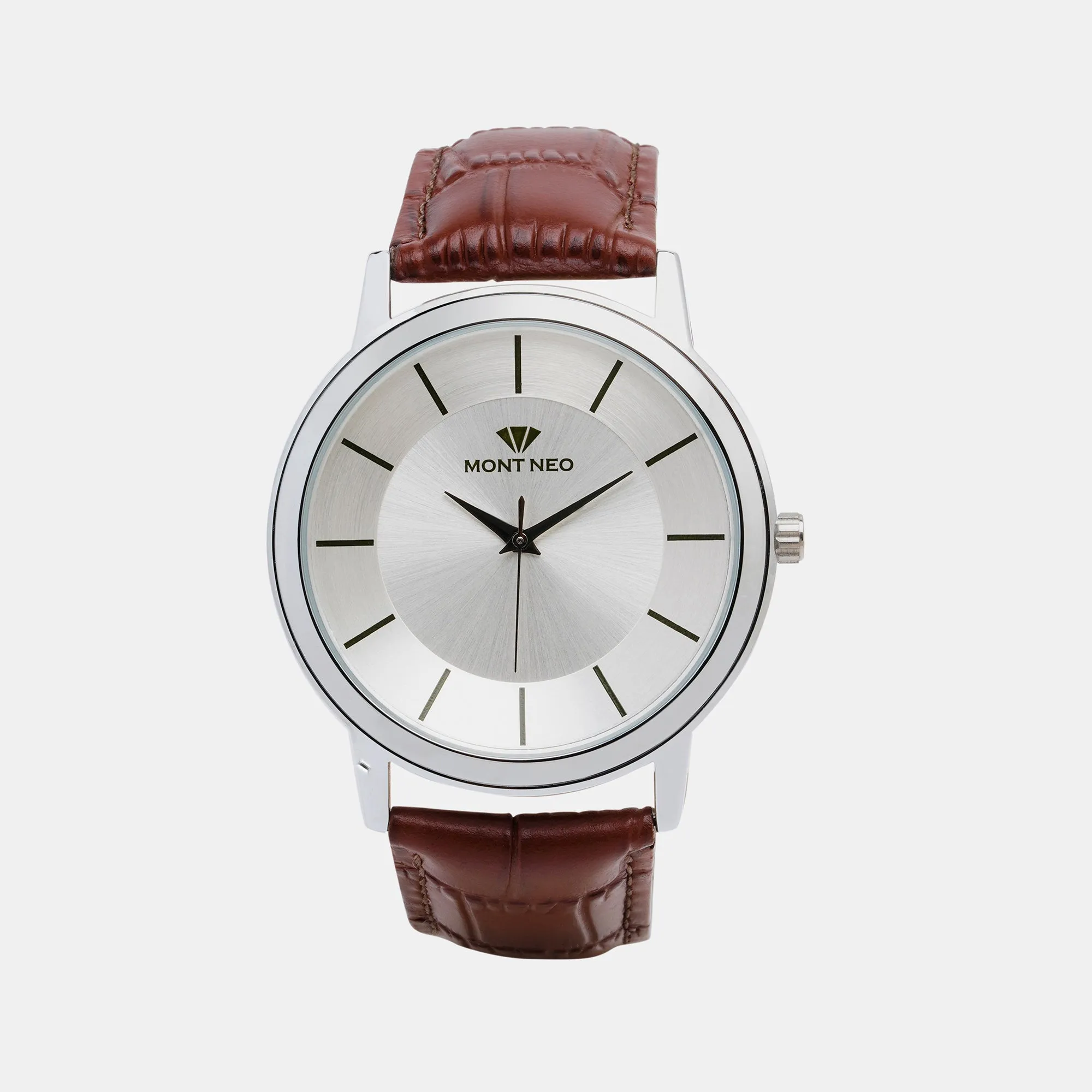 Elegant Silver Analog Men Leather Watch 8003T-L1103