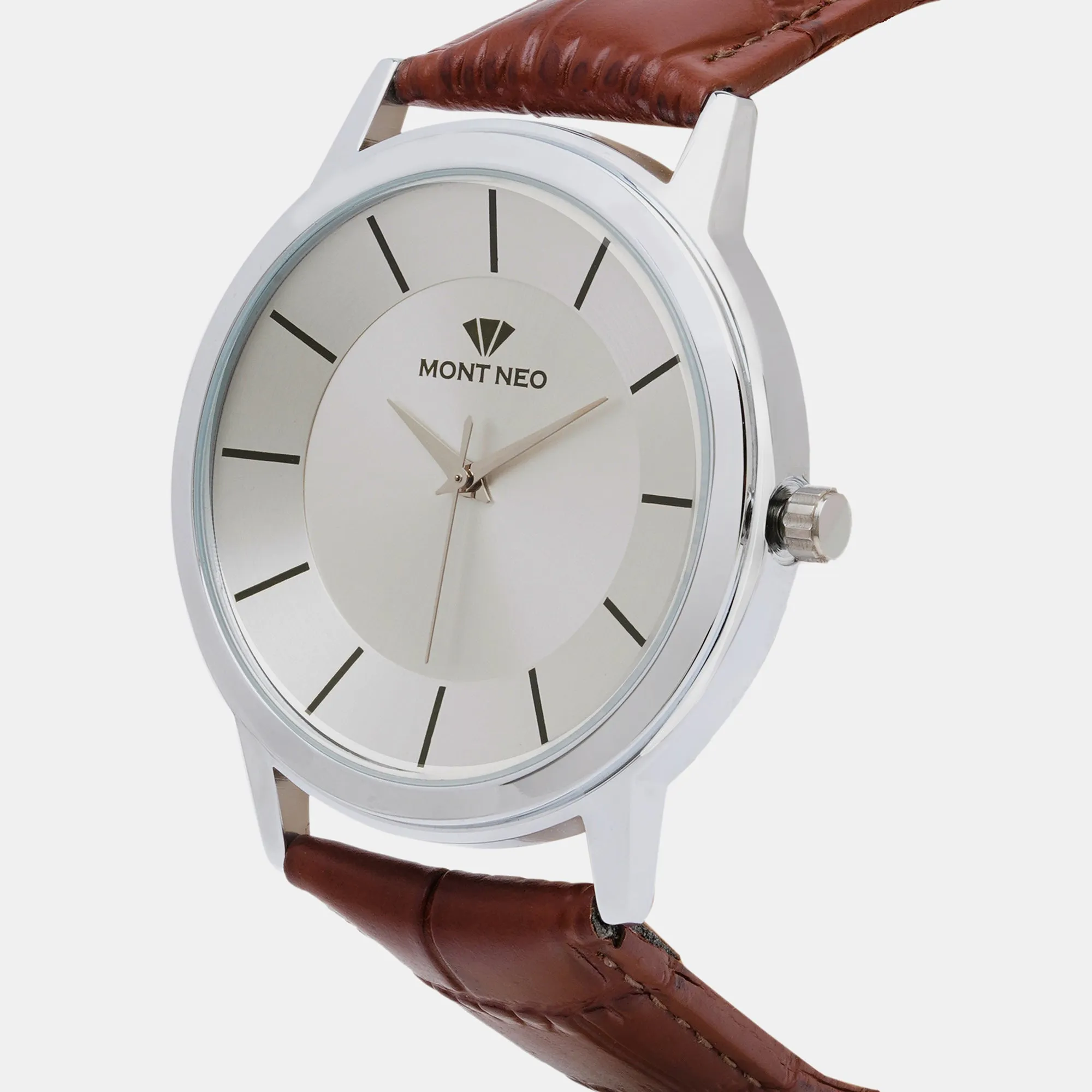 Elegant Silver Analog Men Leather Watch 8003T-L1103