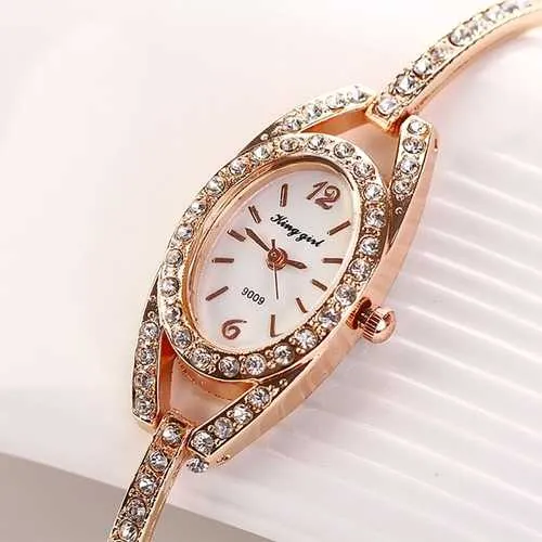 Fashion Ladies Wrist Watch Rhinestones Dial Alloy Women Bracelet Quartz Watch