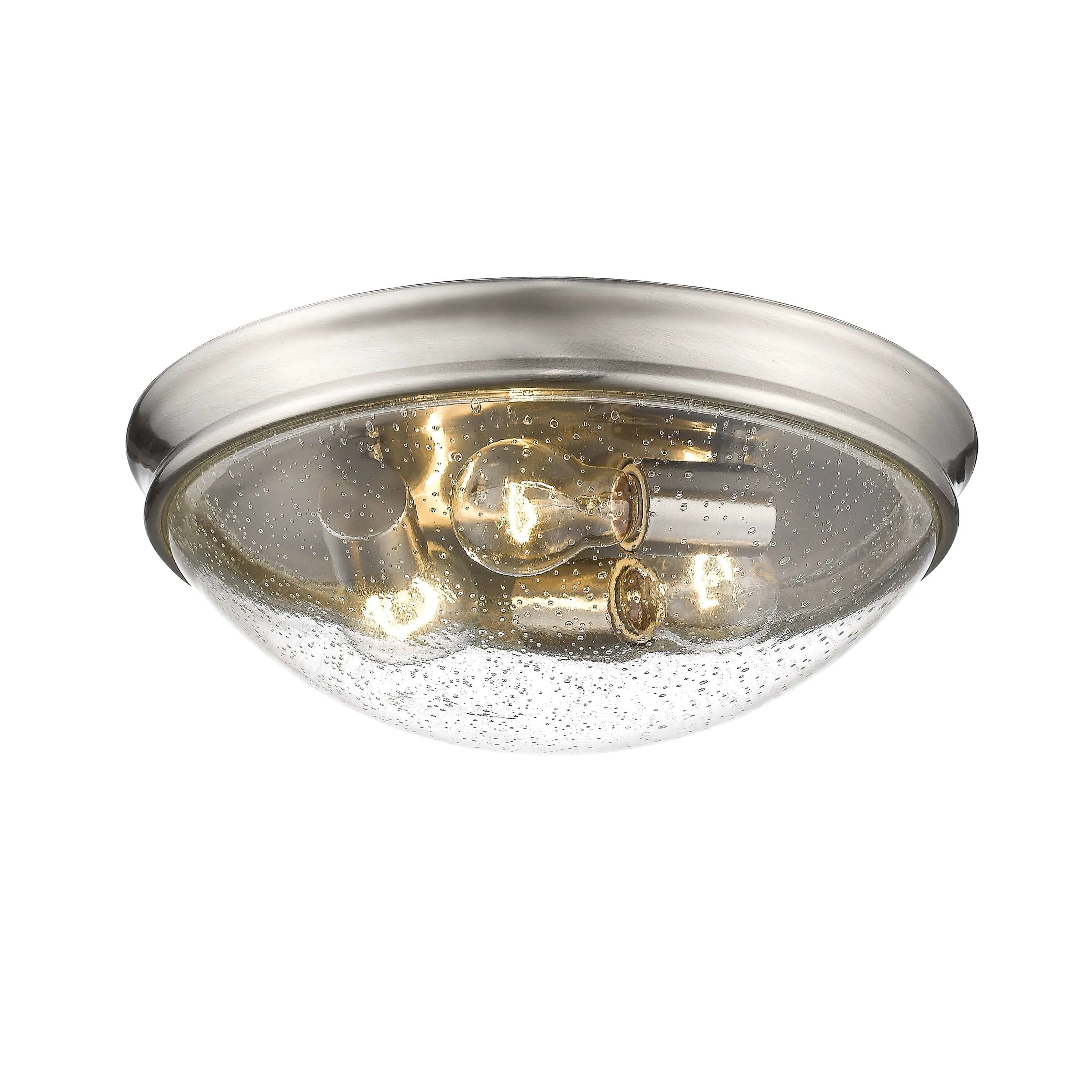 Flush Mount Fixture - Brushed Nickel - Clear Seeded Glass - 14in. Diameter - E26 Medium Base