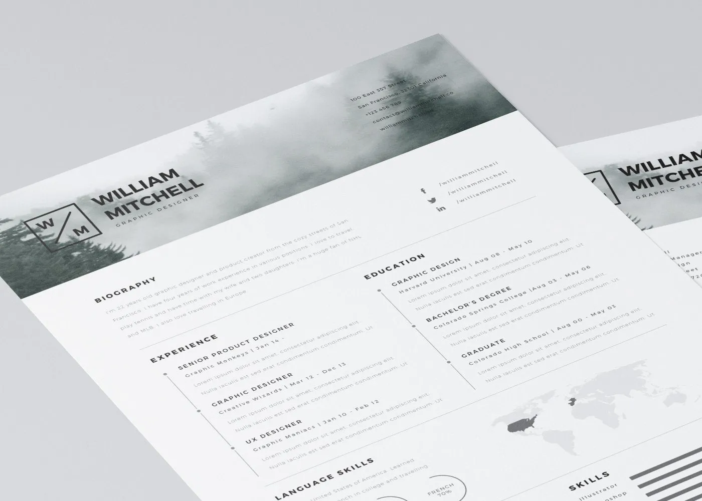 Free Minimalistic and Clean Resume Template in Photoshop (PSD) and Illustrator (AI) Formats