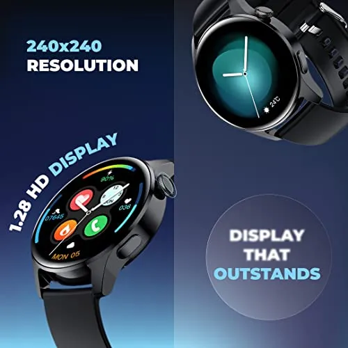 HAMMER Pulse 4.0 Bluetooth Calling Smart Watch with IP67 Rating & HD Round Display with SpO2 Monitoring, Breathing Mode, Full Touch Screen & Multiple Watch Faces with Camera & Music Control (Black)