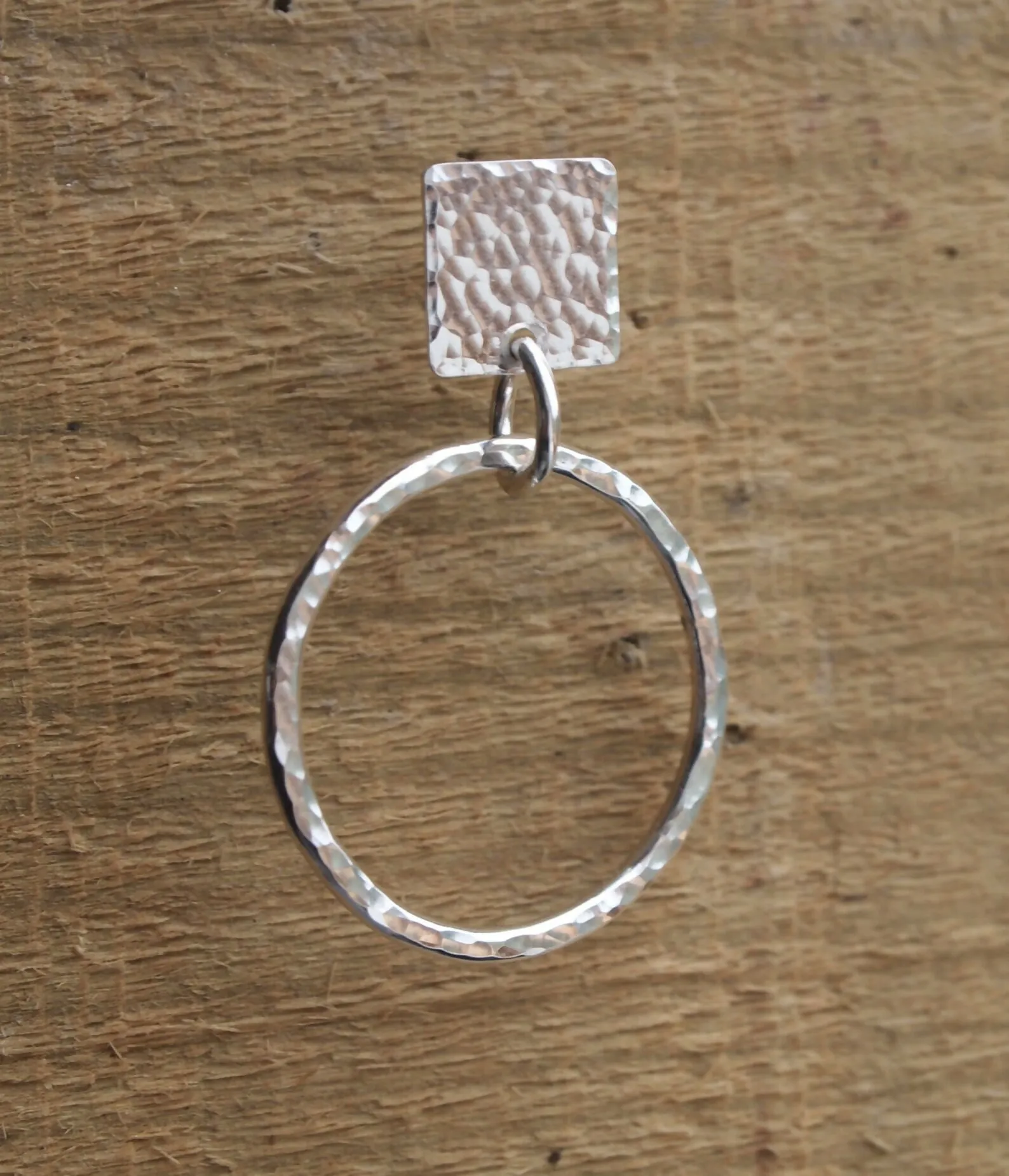 Hammered Silver Hoop Stud Earrings